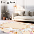 Delicate White Wings Pink Swirls Border Rug