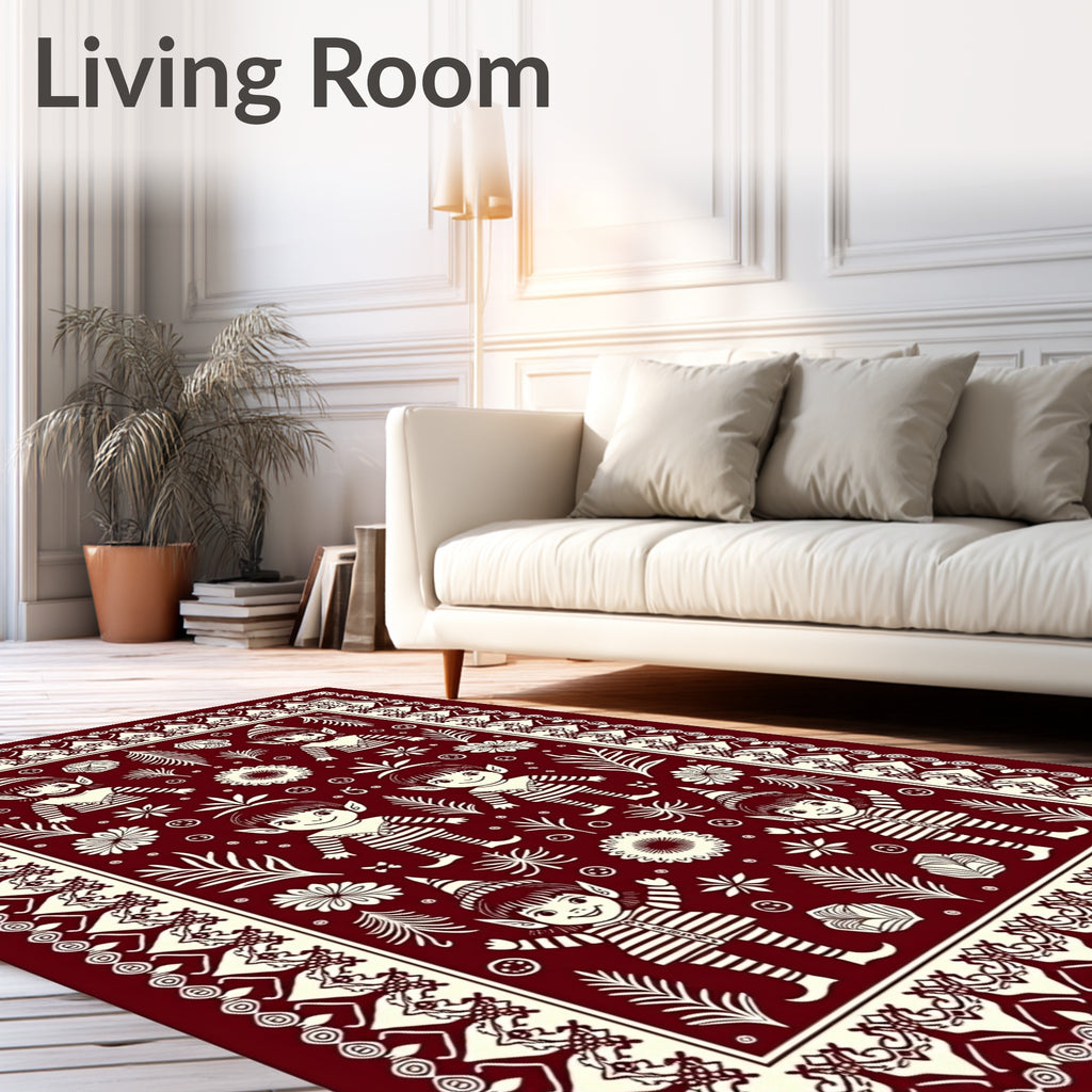 Charming Elf Bordered Deep Red Garden Rug