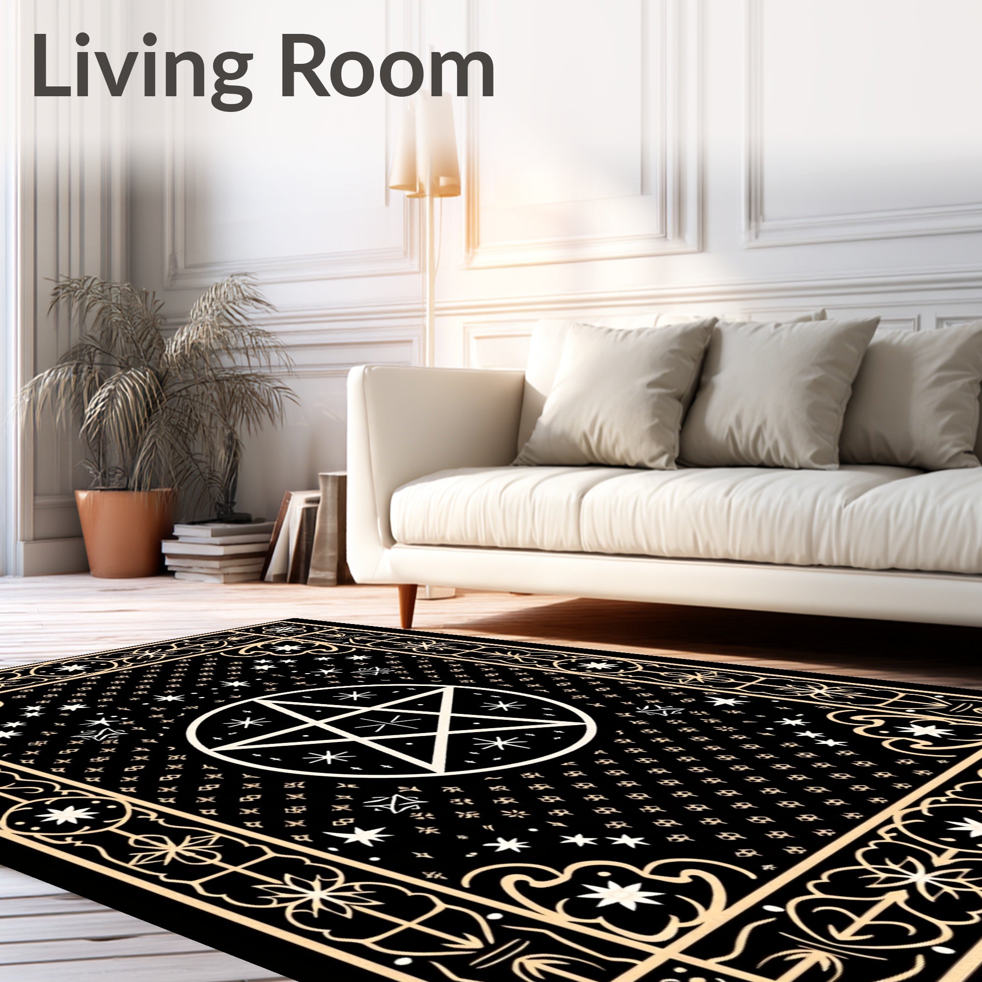 Celestial Golden Pentagram Starry Night Rug