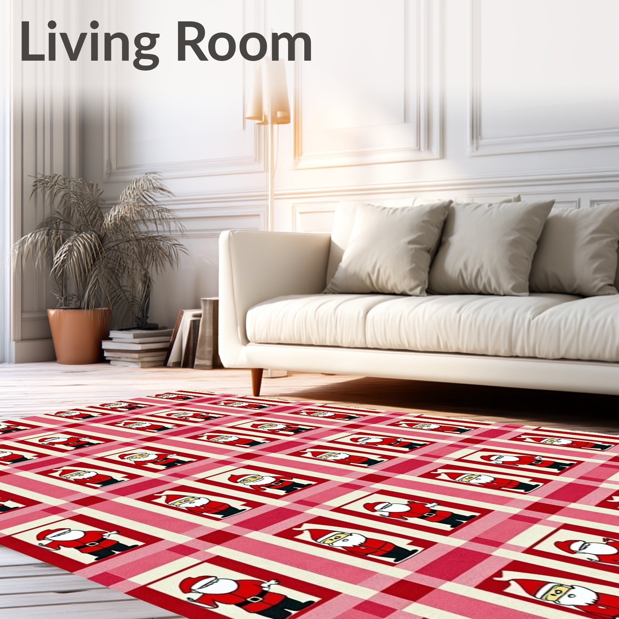 Red White Plaid Santa Repeat Rug