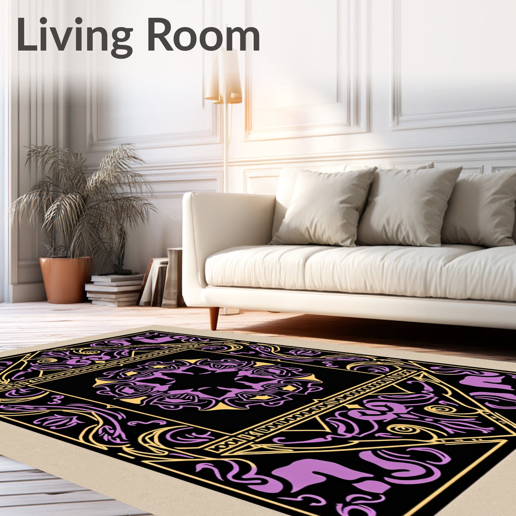 Ornate Violet Yellow Filigree Mandala Rug