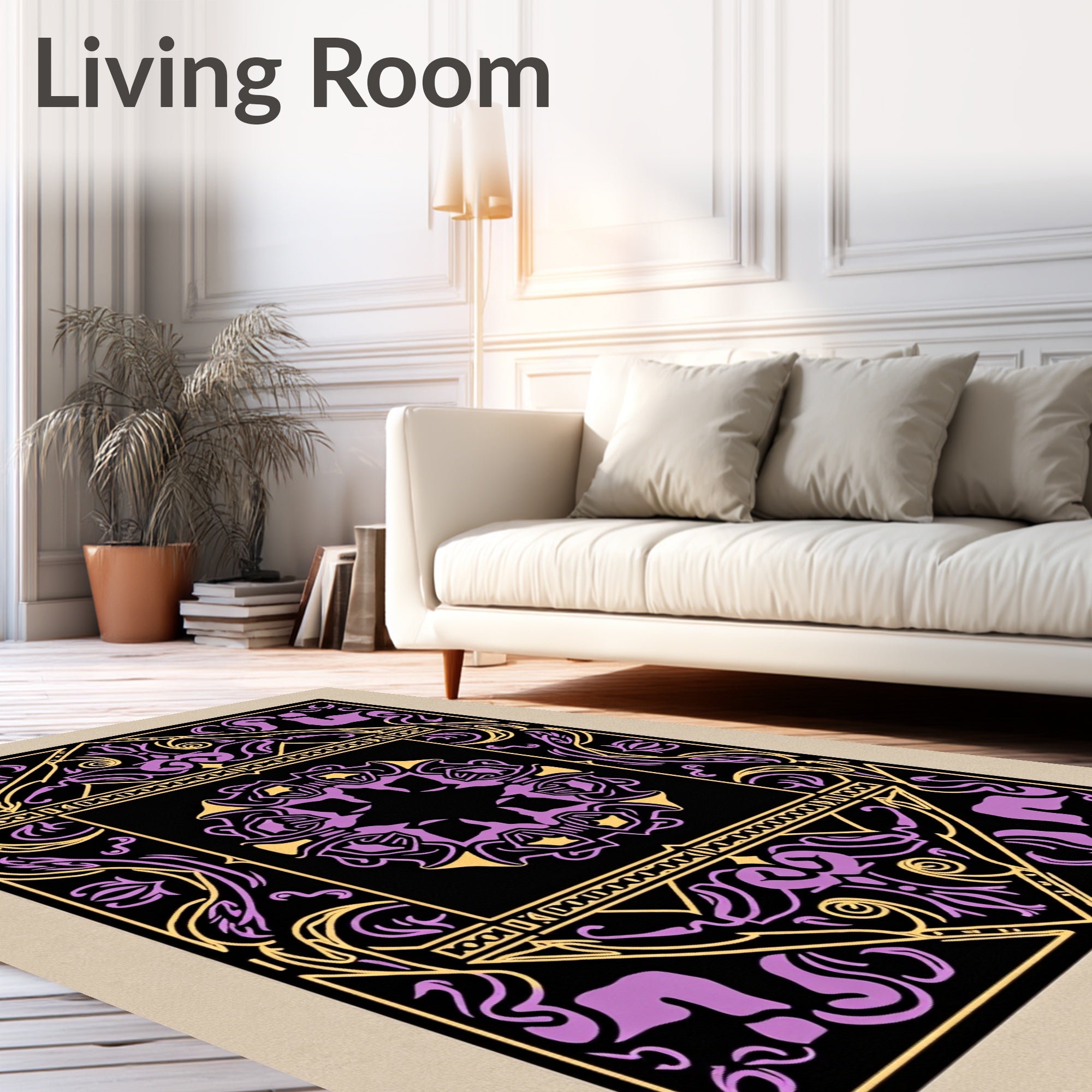 Ornate Violet Yellow Filigree Mandala Rug