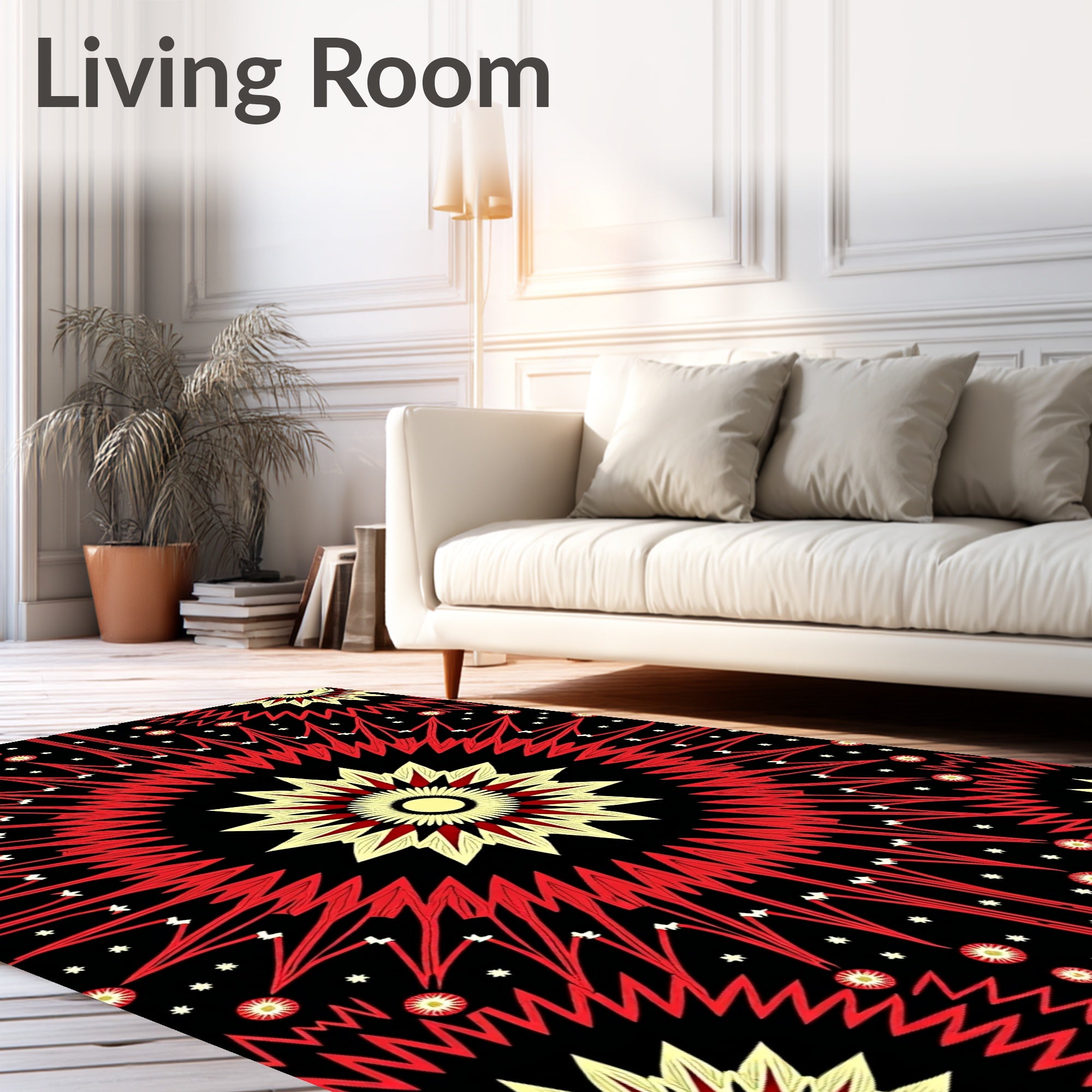 Crimson Yellow Sunburst Rays Rug