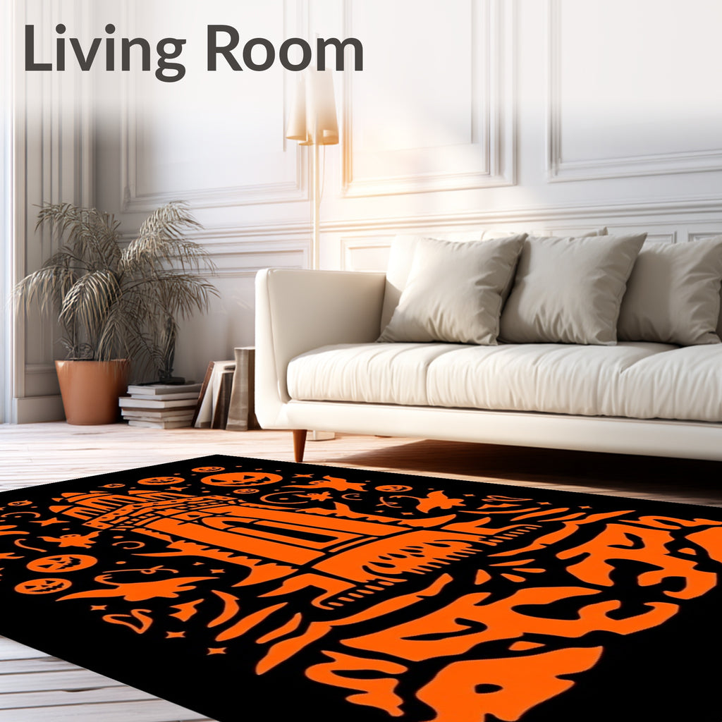 Orange Halloween Castle Ghosts Pumpkins Night Rug