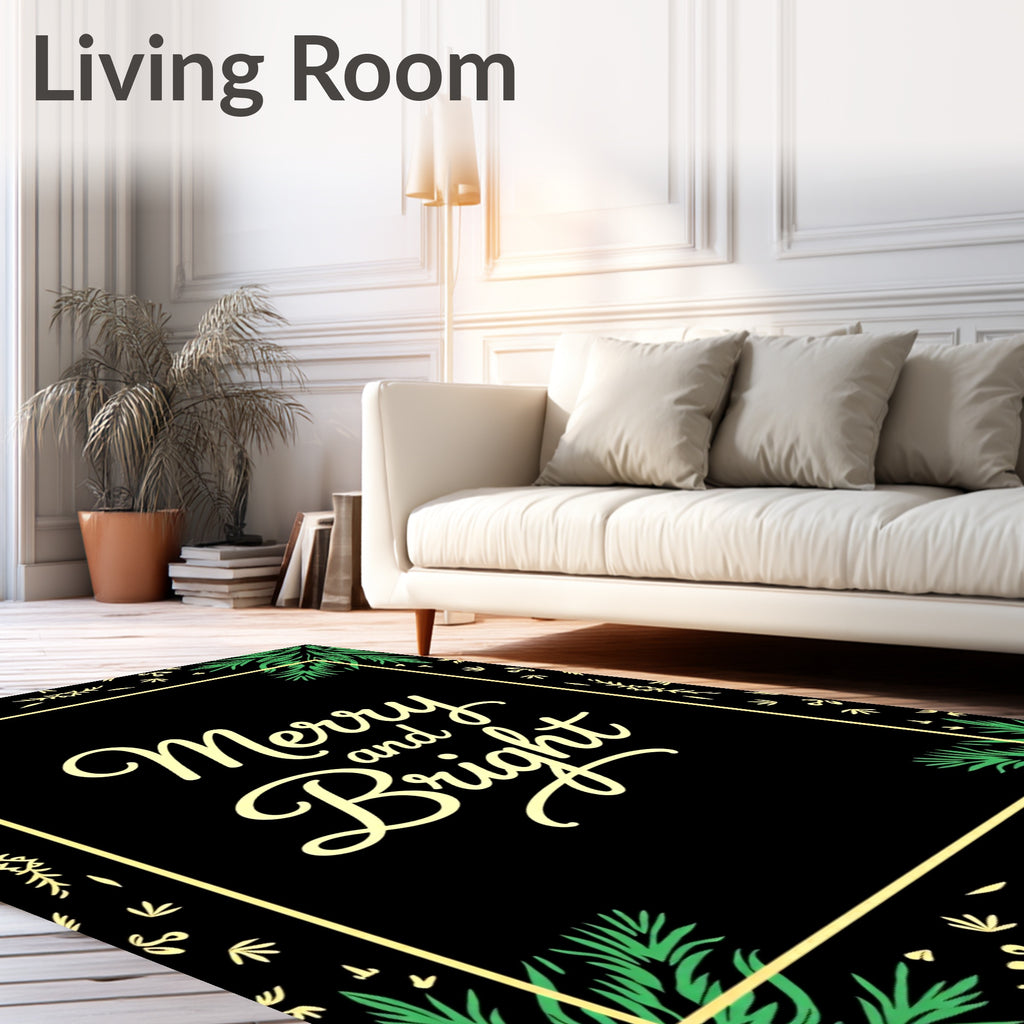 Merry Bright Calligraphy Festive Frame Rug