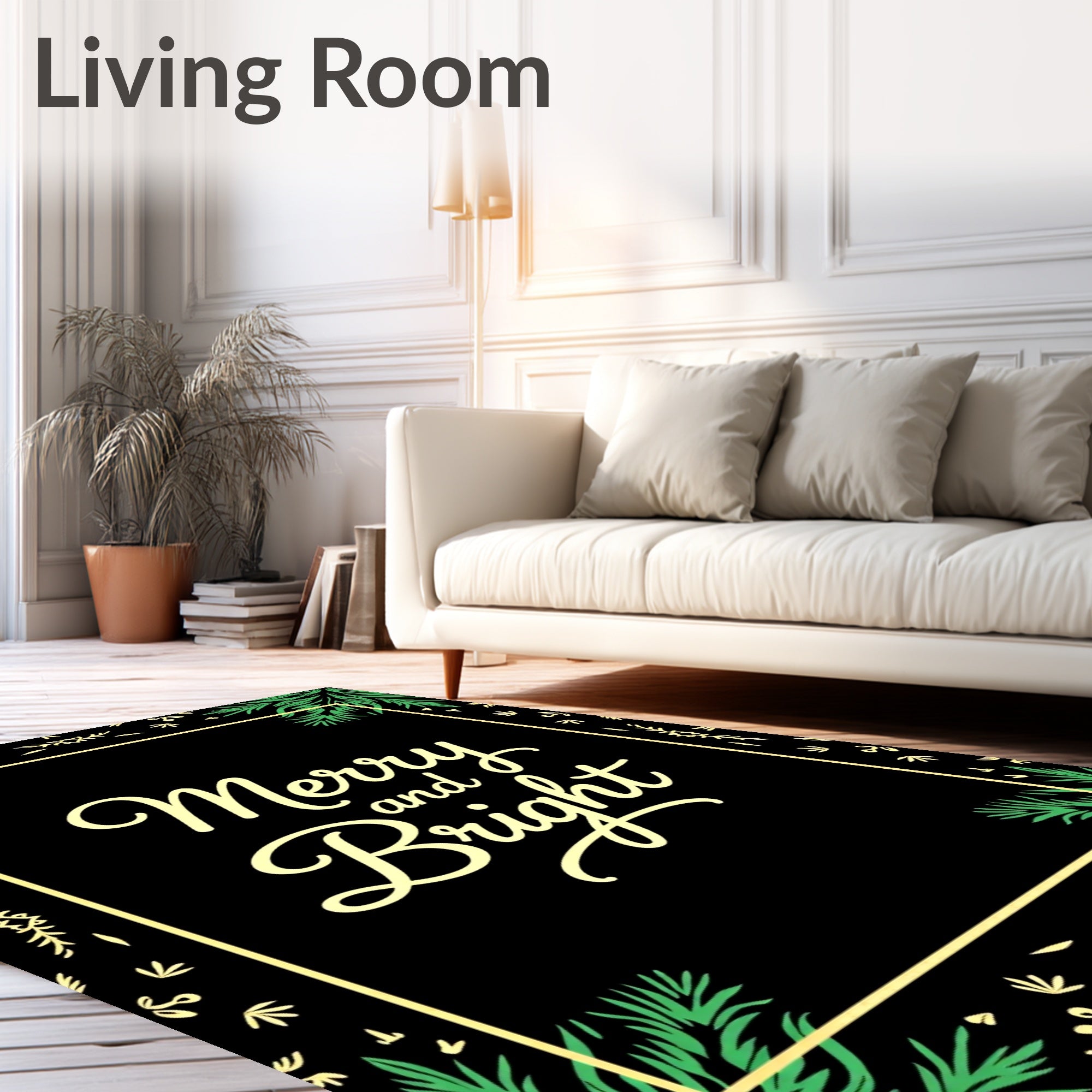 Merry Bright Calligraphy Festive Frame Rug