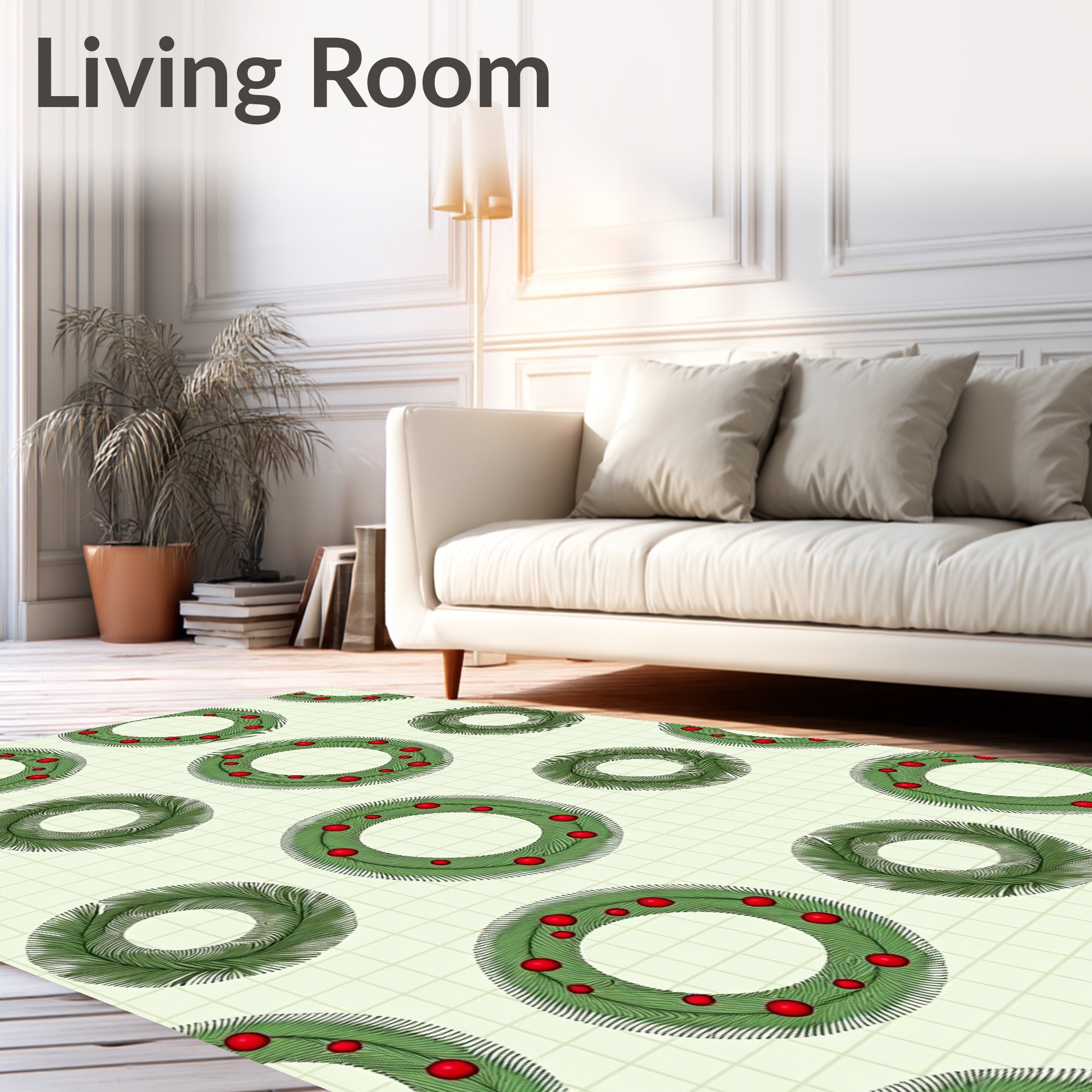 Green Pine Wreath Red Berry Scatter Rug