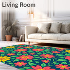 Vibrant Pink Yellow Floral Garden Rug