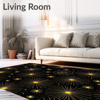 Golden Starbursts Black Night Rug