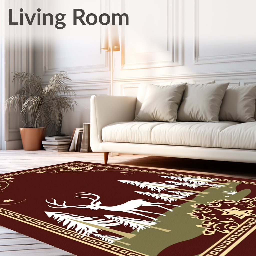 Whimsical Deer Forest Woodland Scene Rug