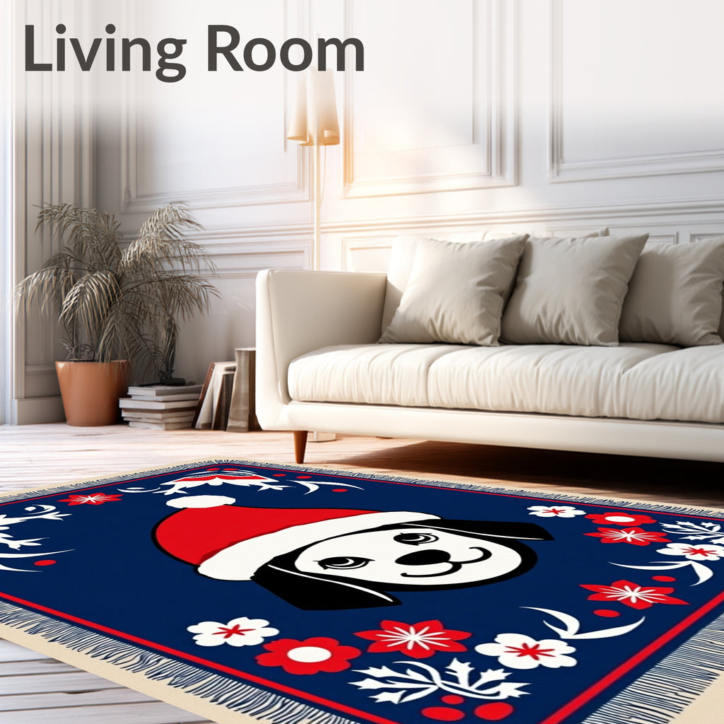 Festive Blue Christmas Puppy Floral Rug