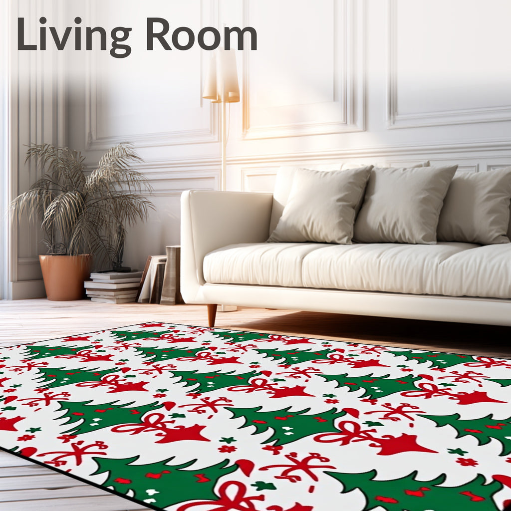 Festive Green Christmas Tree Scroll Rug