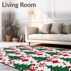 Festive Green Christmas Tree Scroll Rug