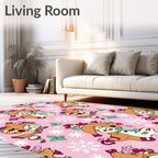 Cute Festive Animal Snowflakes Pink Rug