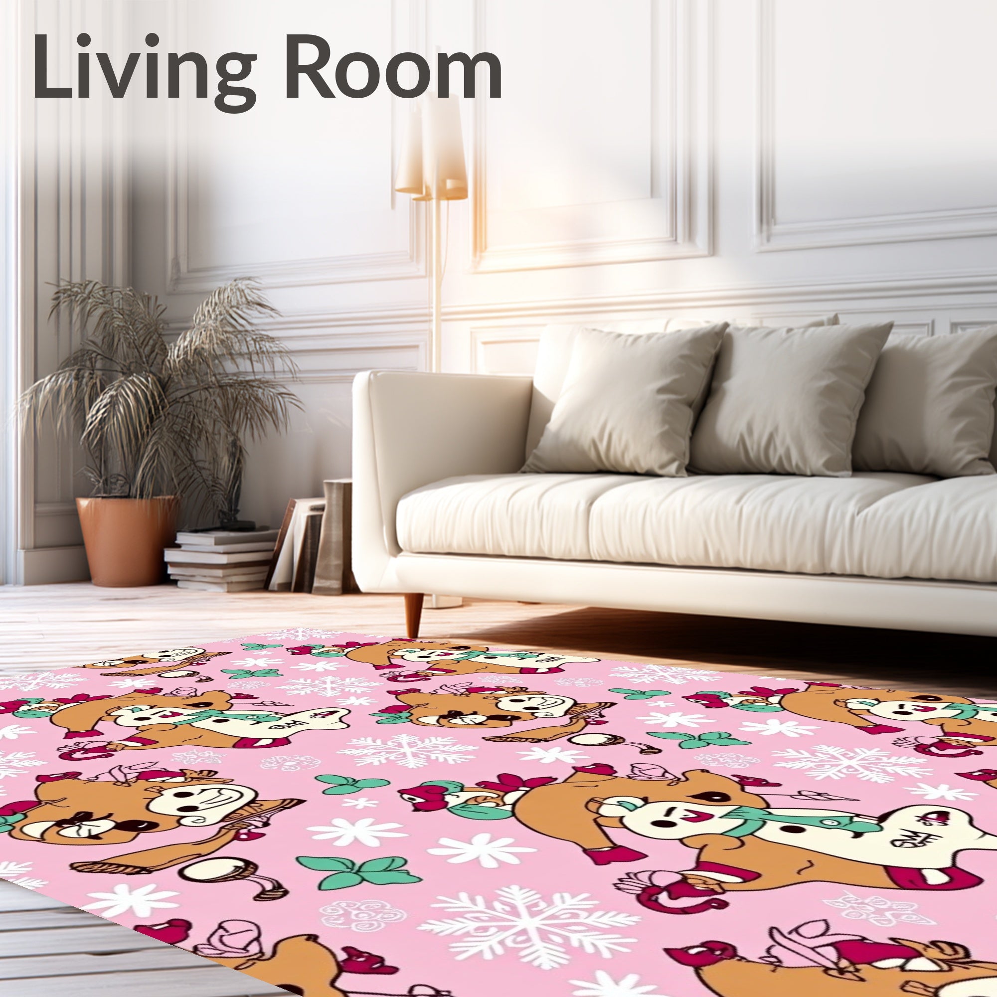 Cute Festive Animal Snowflakes Pink Rug