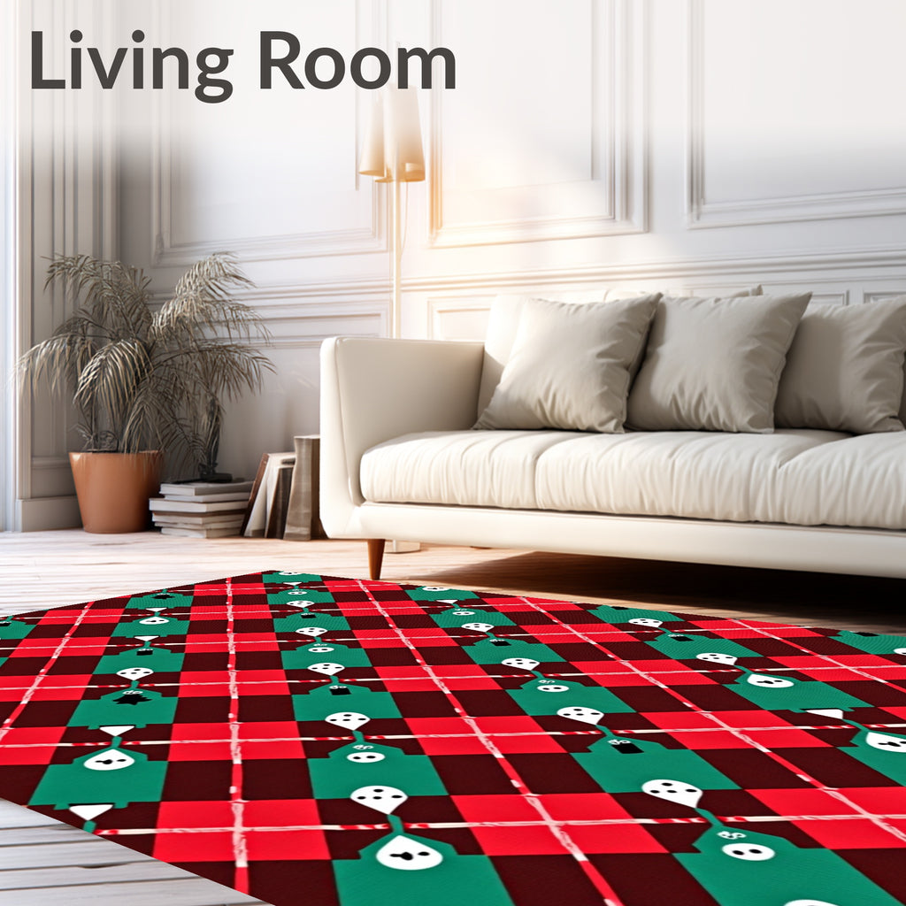 Festive Green Red Plaid Figures Rug