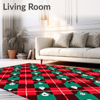 Festive Green Red Plaid Figures Rug