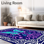 Vibrant Blue Butterfly Floral Garden Rug