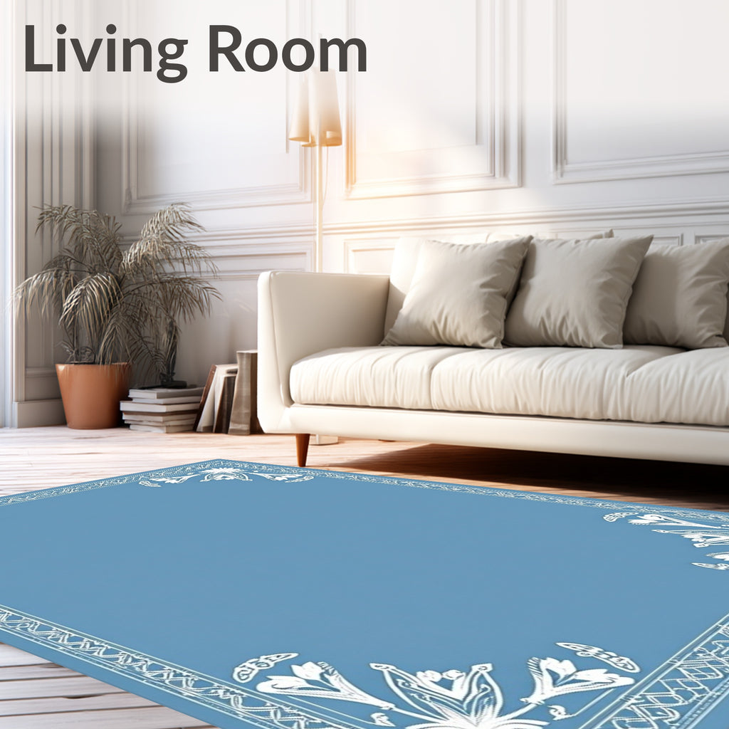 Classic Blue Floral Border Rug