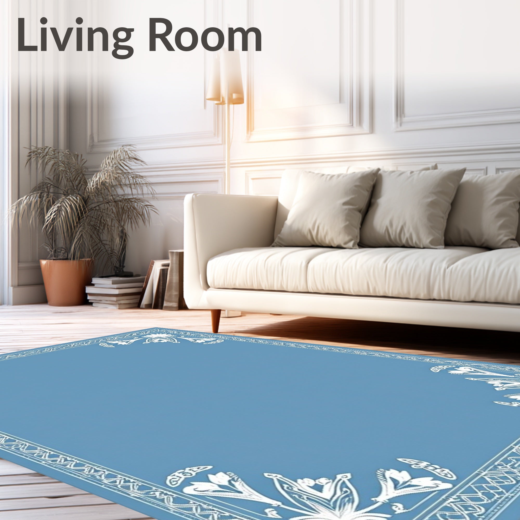 Classic Blue Floral Border Rug