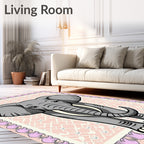 Playful Gray Elephant Pink Mandala Rug