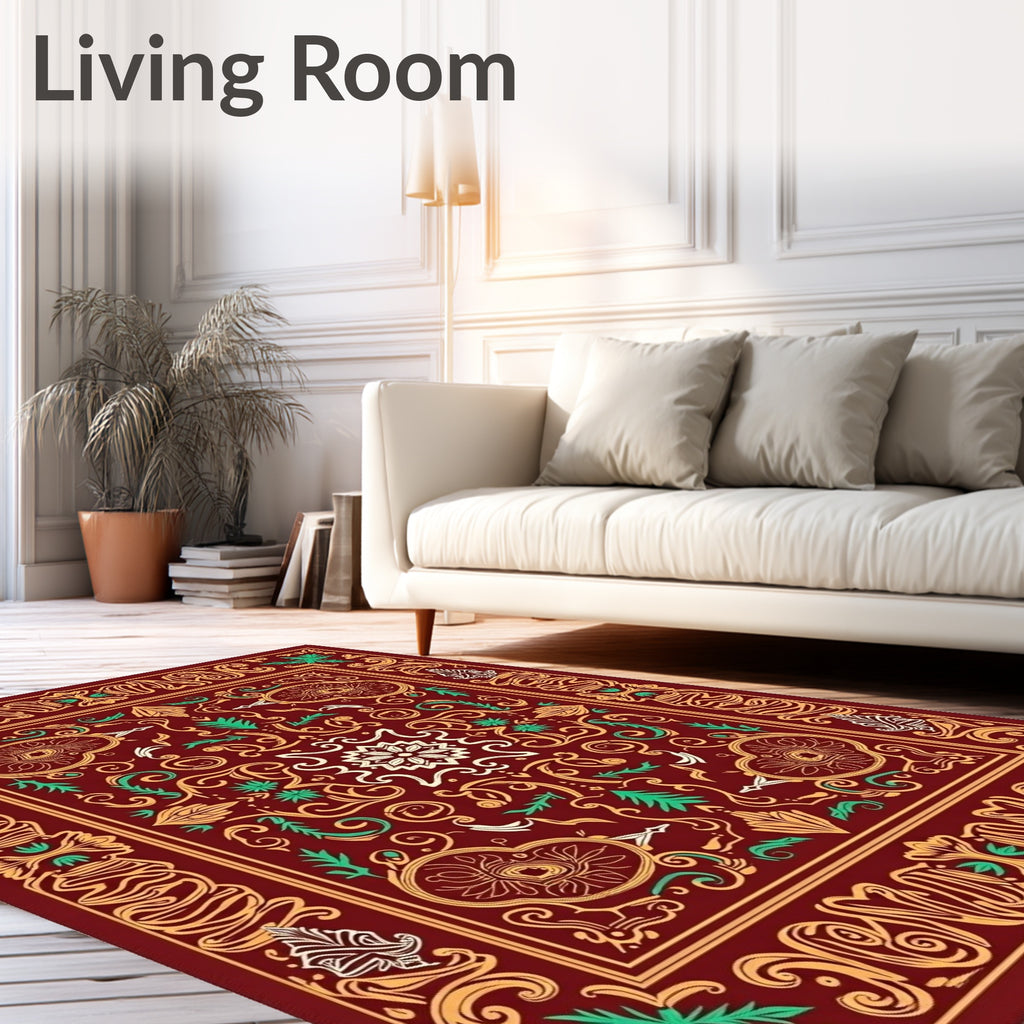 Crimson Medallion Floral Scrollwork Rug