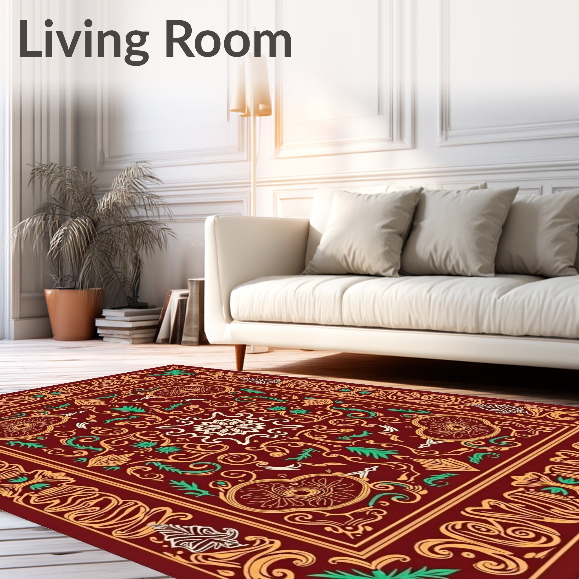 Crimson Medallion Floral Scrollwork Rug