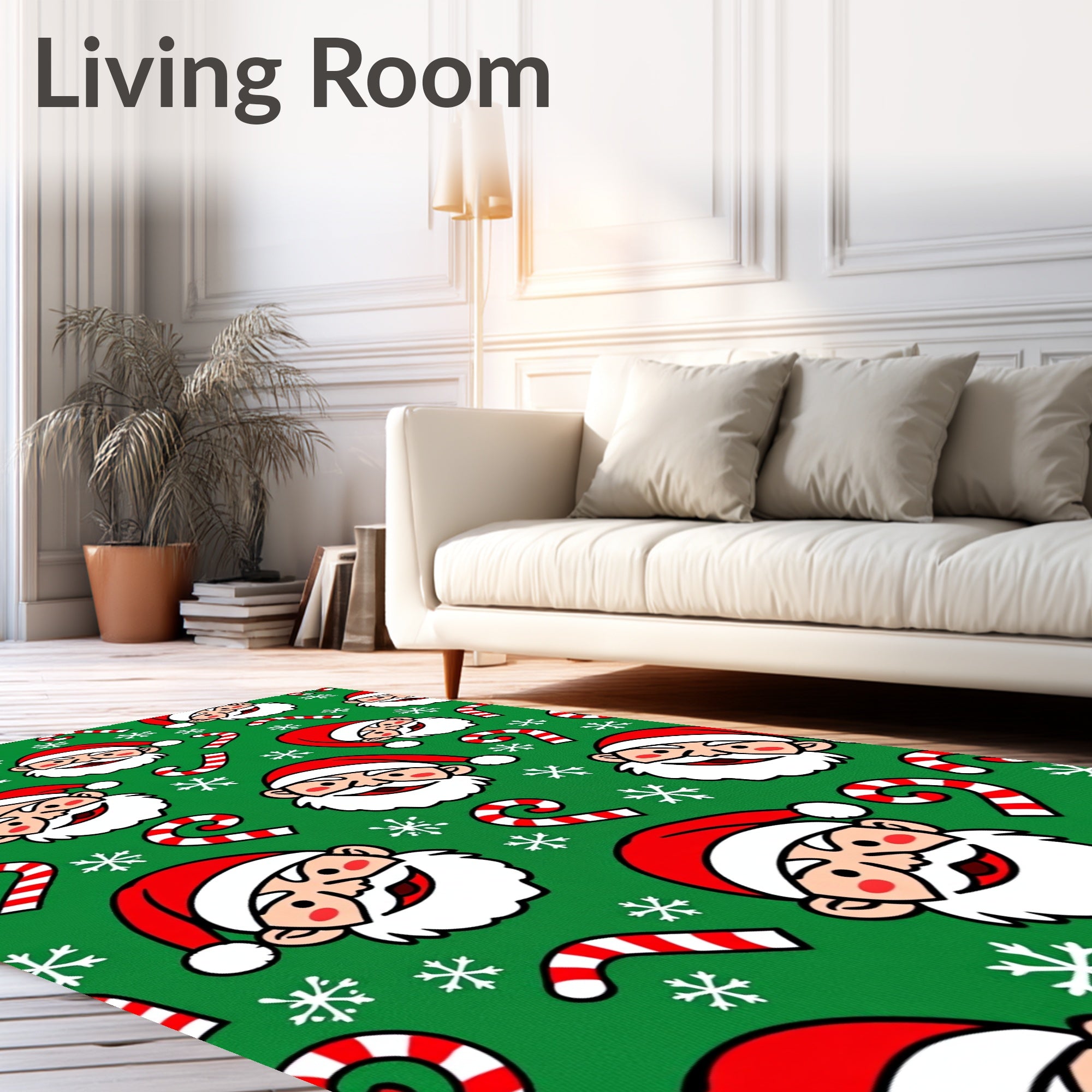 Festive Red Santa Candy Cane Snowflakes Rug