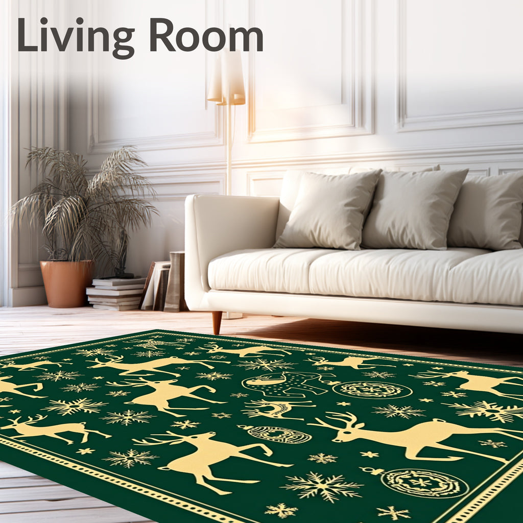 Golden Deer Snowflakes Festive Ornament Rug