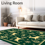Golden Deer Snowflakes Festive Ornament Rug