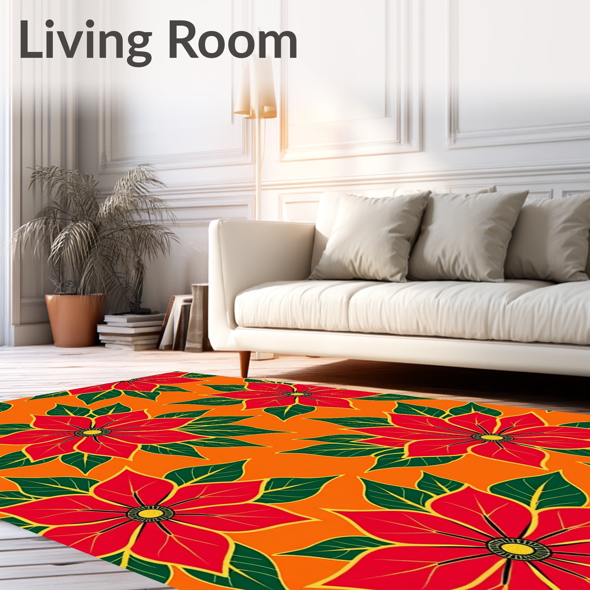 Vibrant Red Floral Garden Rug