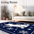 White Feline Snowflakes Navy Rug