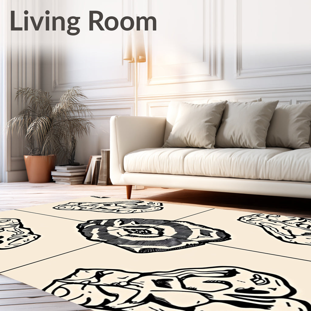Black And White Tree Ring Elements Rug