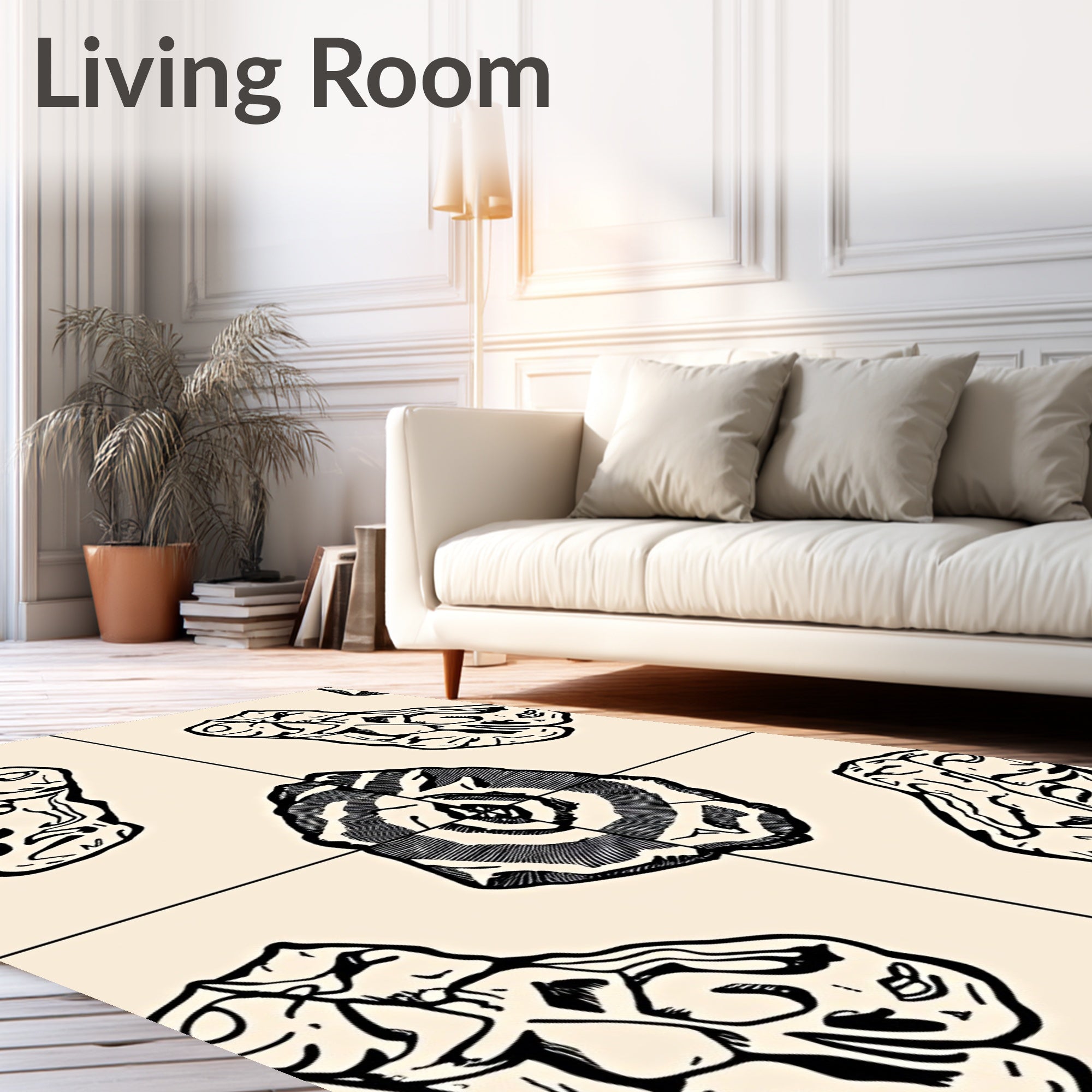 Black And White Tree Ring Elements Rug
