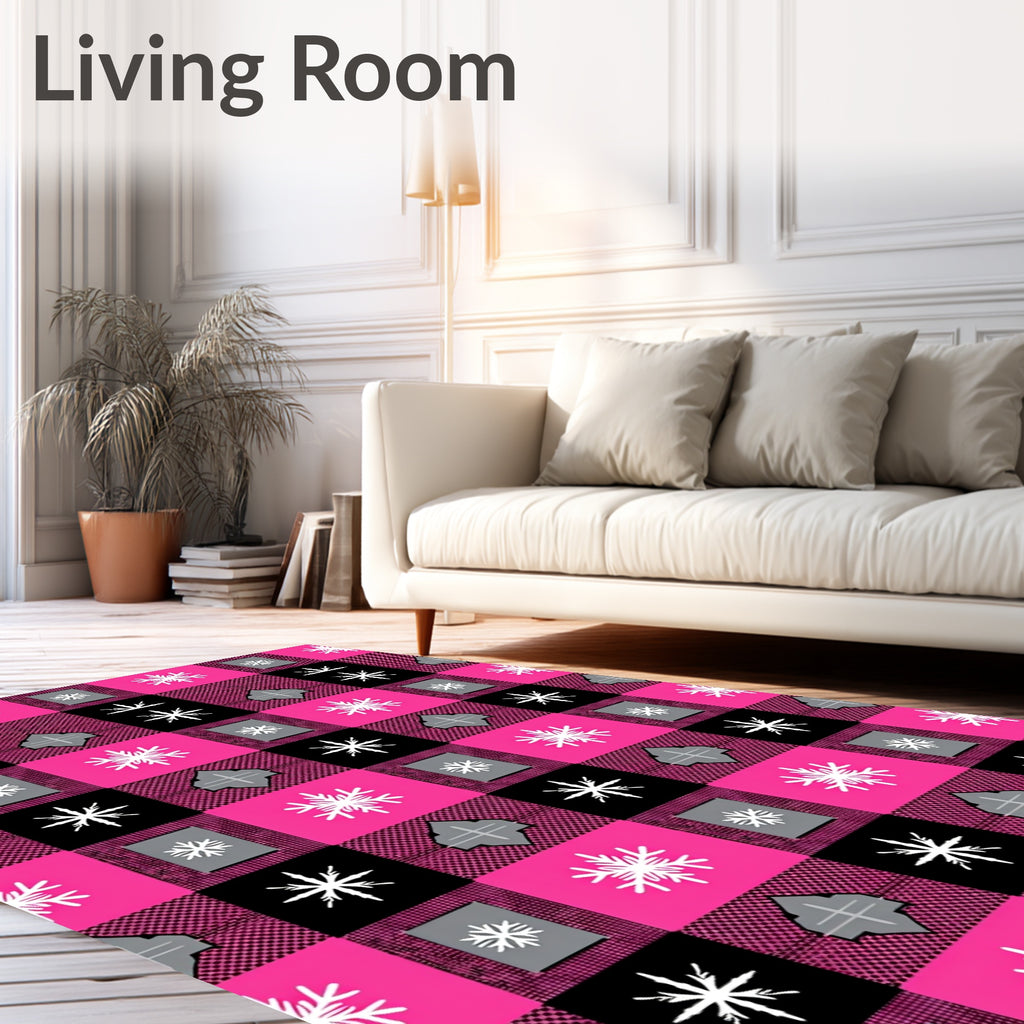 Pink Black Buffalo Snowflake Check Rug