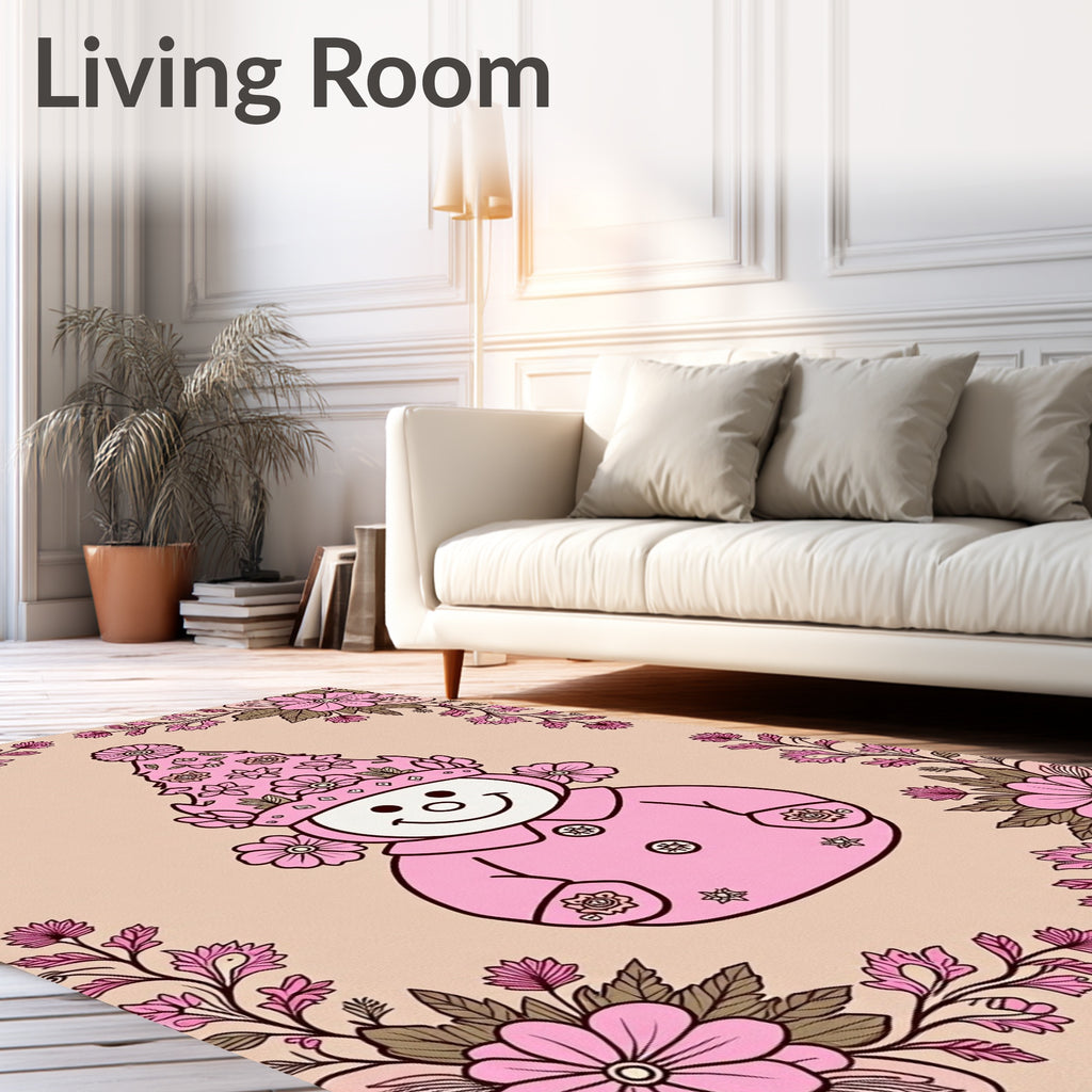 Enchanting Pink Floral Gnomes Rug