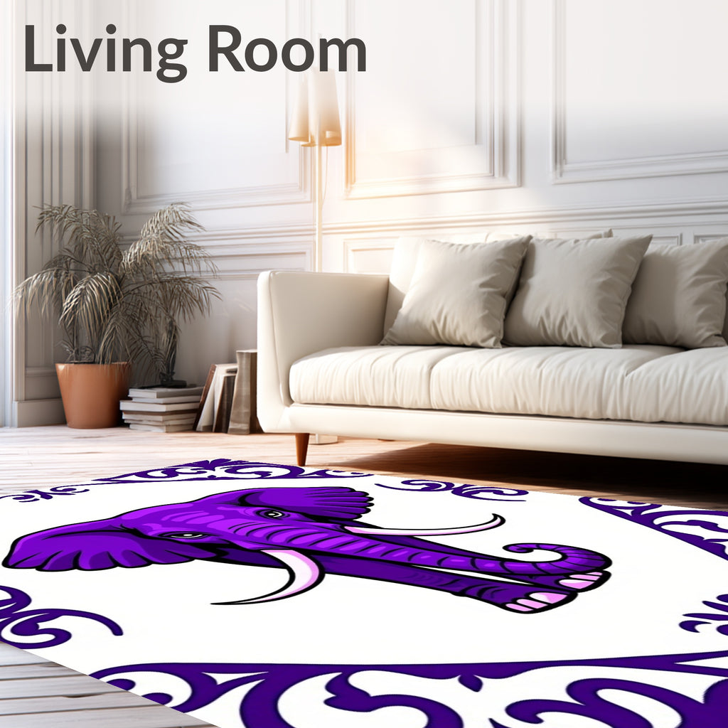 Vibrant Purple Elephant Floral Frame Rug