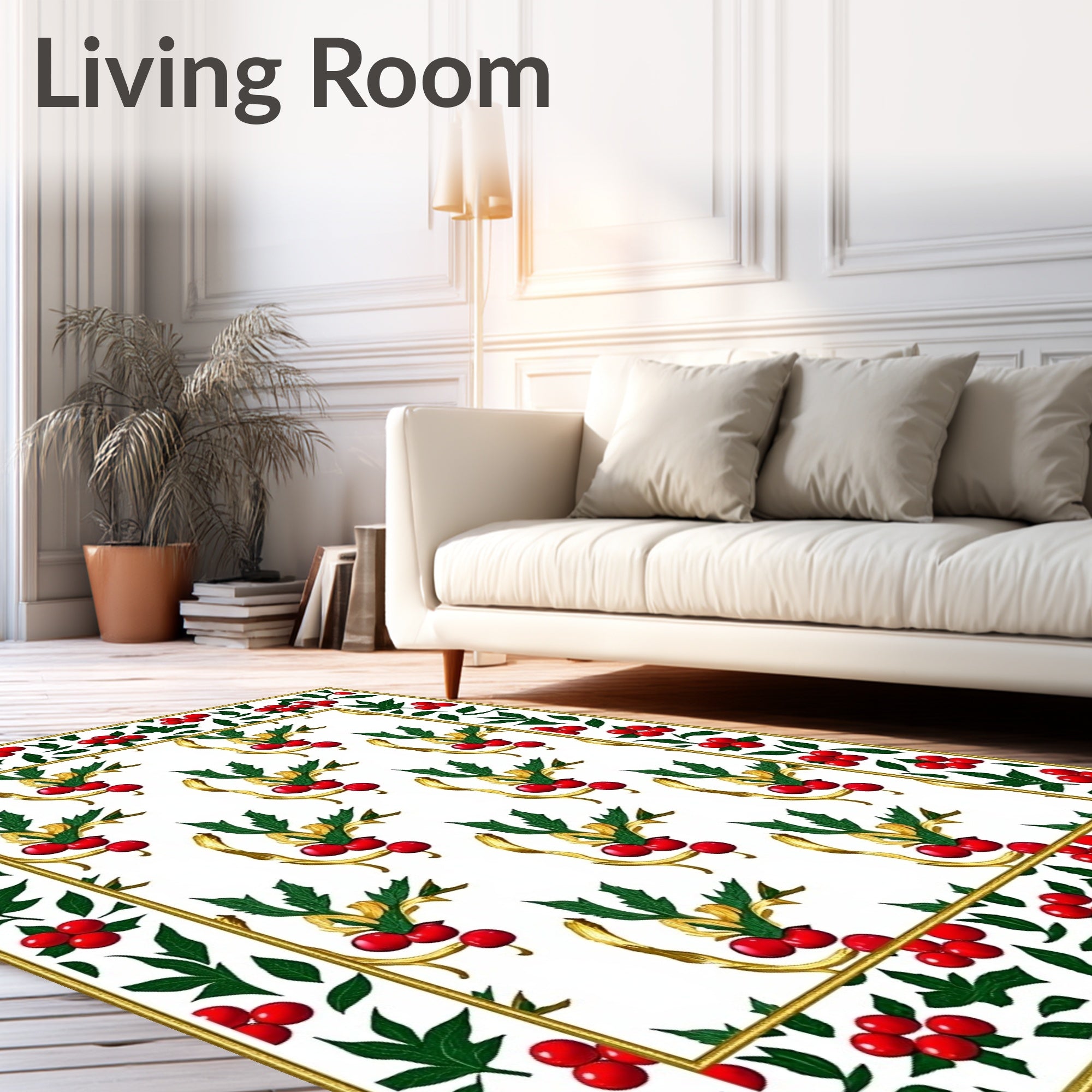 Red Holly Berry Garland Bordered Rug