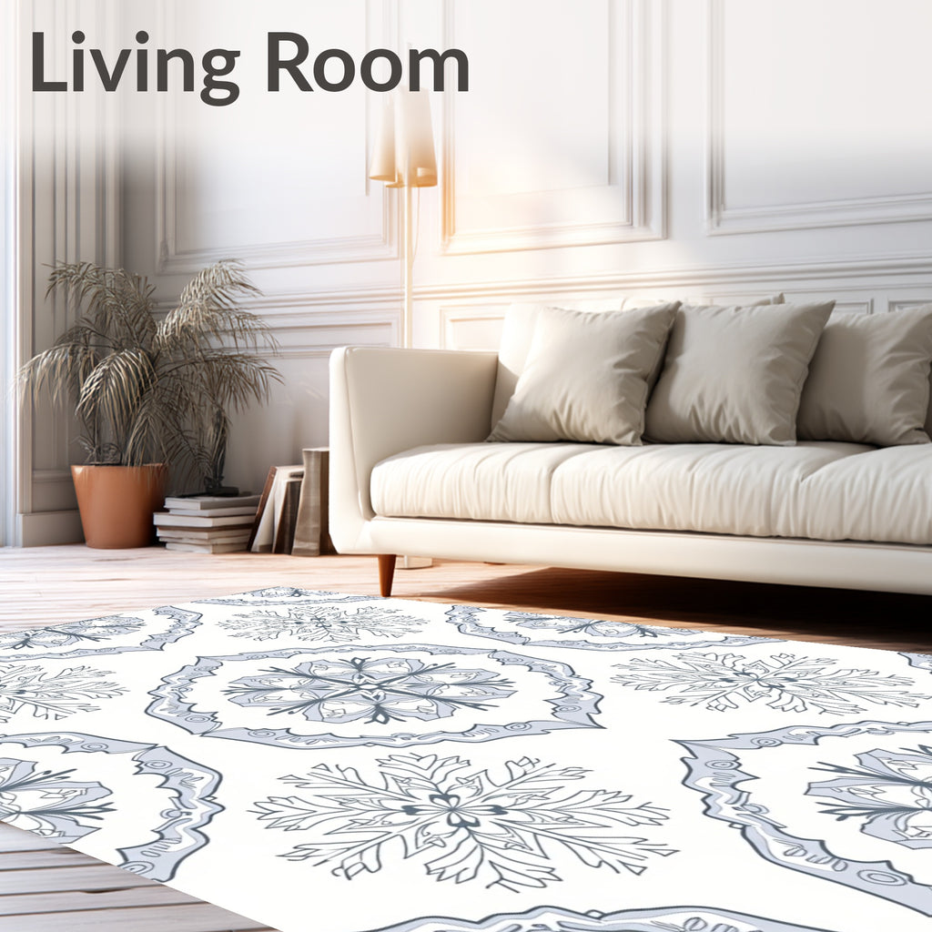 Gray Blue Snowflake Medallion Arabesque Rug
