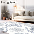 Gray Blue Snowflake Medallion Arabesque Rug