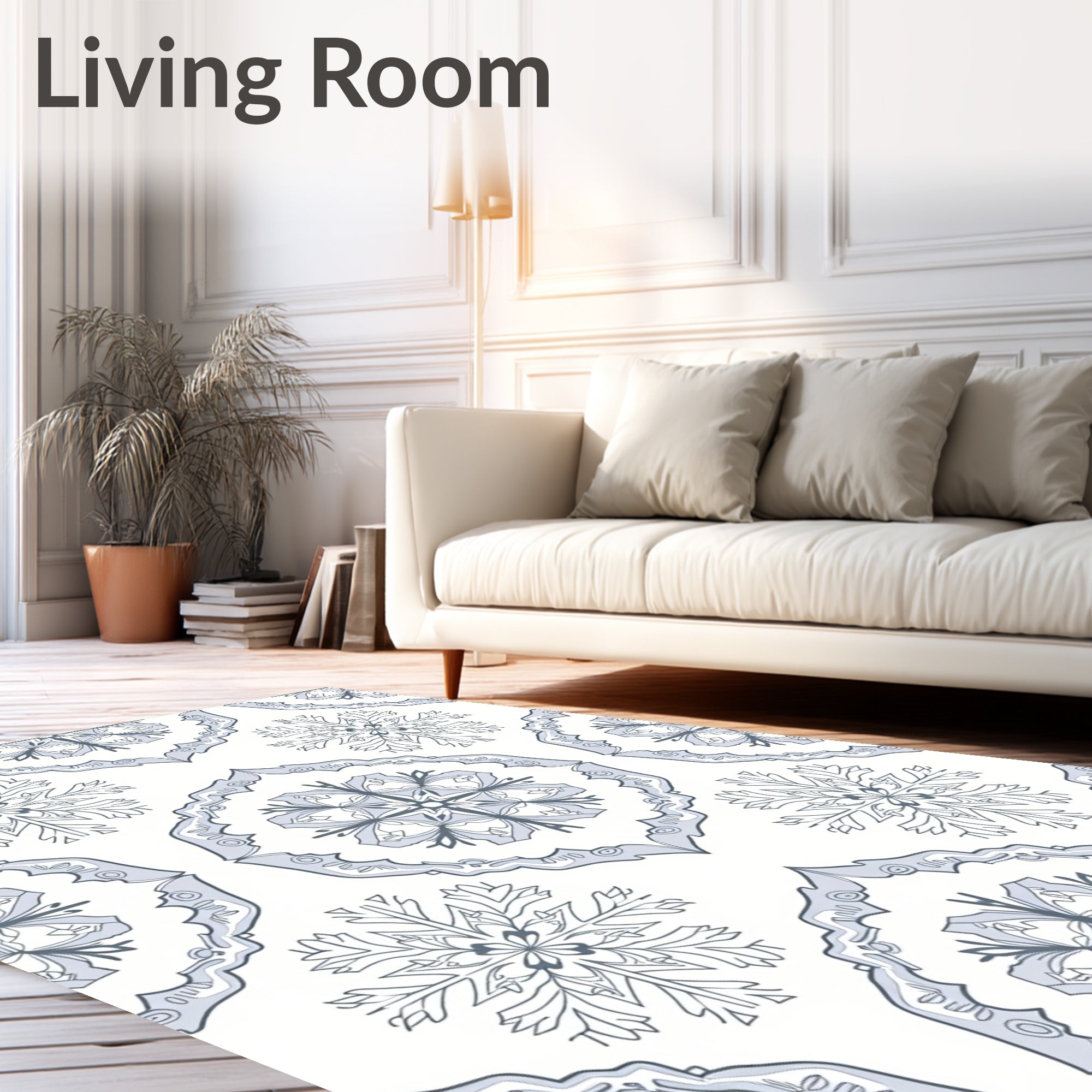 Gray Blue Snowflake Medallion Arabesque Rug
