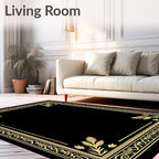 Golden Black Ornate Leaf Border Rug