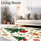 Festive Christmas Trees and Reindeer Collage Rug