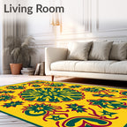 Rich Amber Teal Medallion Garden Rug