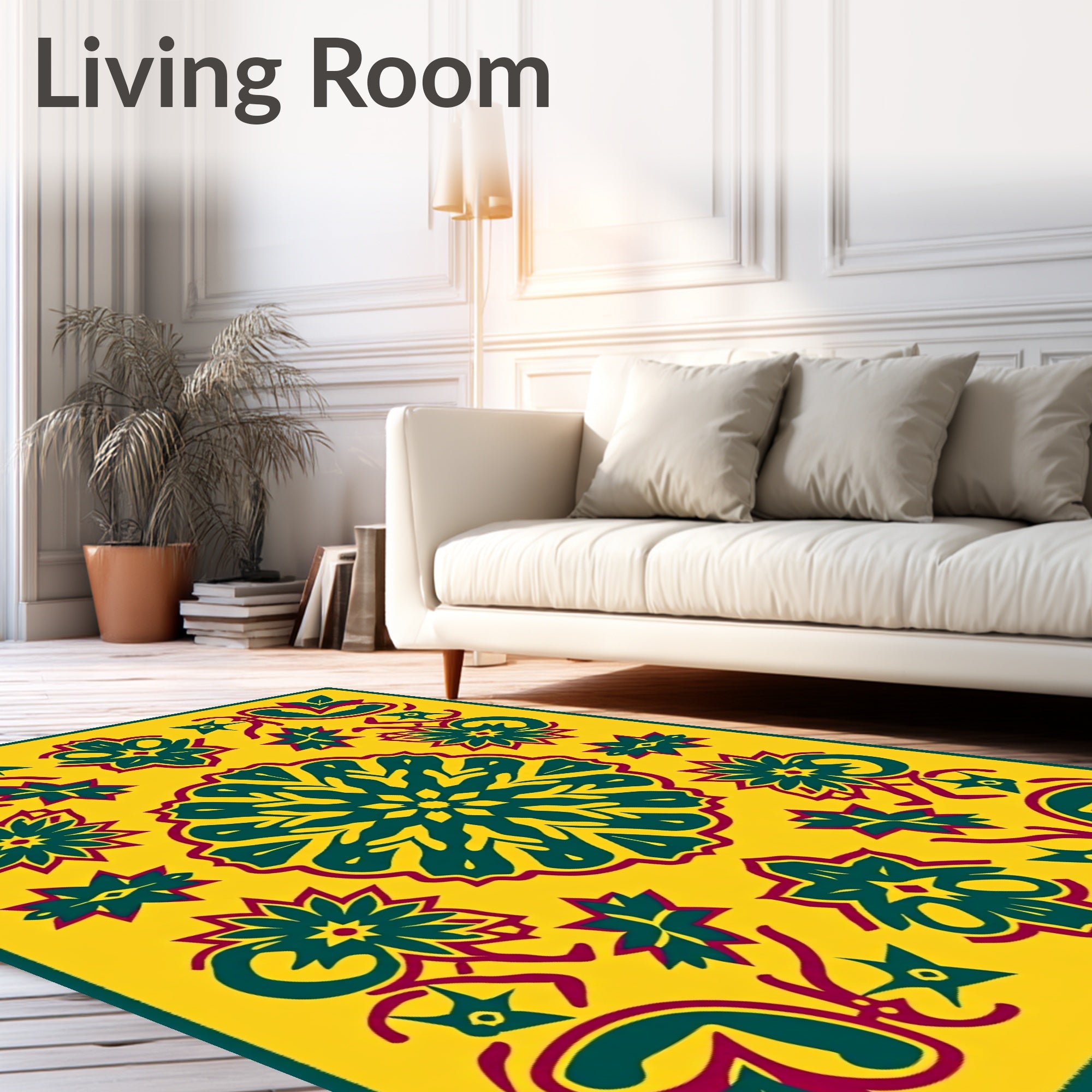 Rich Amber Teal Medallion Garden Rug