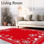 Red White Reindeer Snowflake Festive Accents Rug