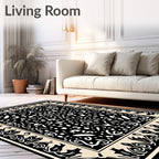 Black cream organic scrollwork medallion Rug