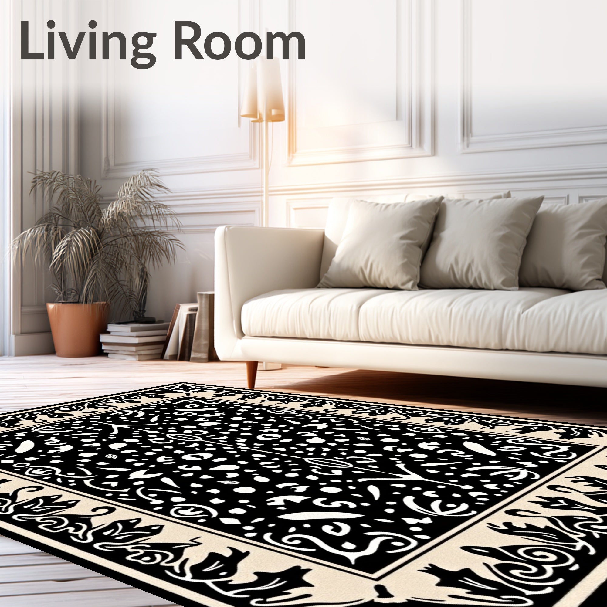 Black cream organic scrollwork medallion Rug