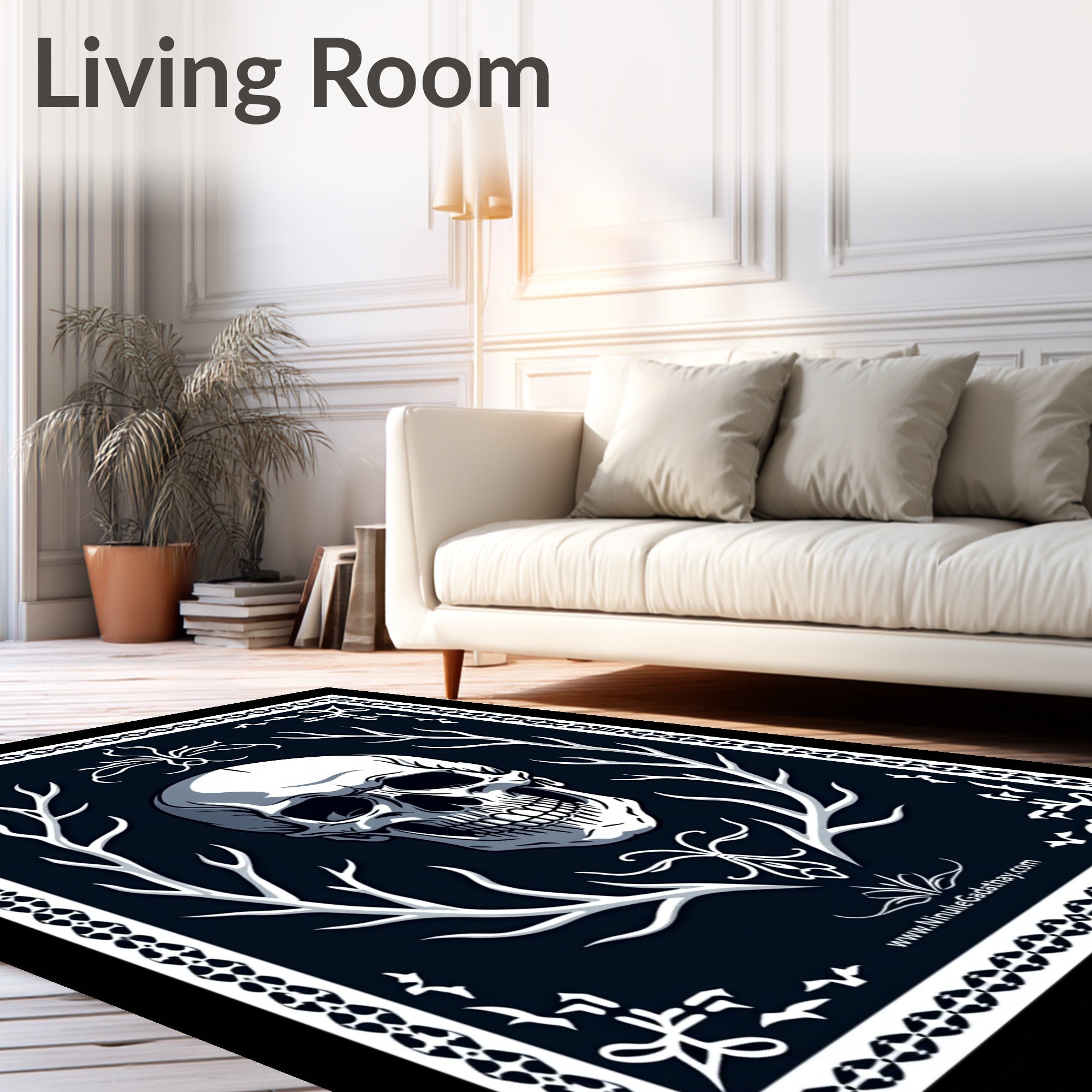 Dark Night Skull and Branches Border Rug