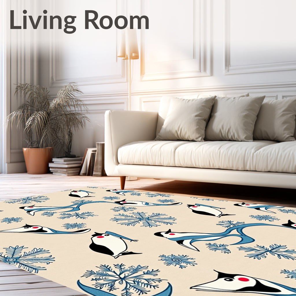 Whimsical Penguin Snowflake Blue Scarf Rug